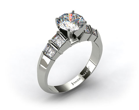 18k White Gold Knife-Edge Princess and Baguette Diamond Engagement Ring